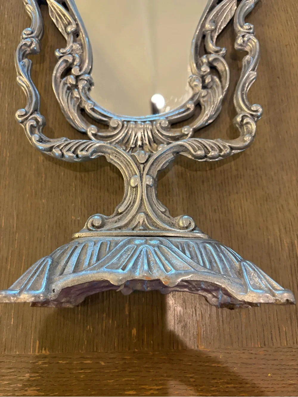 Ornate Decorative Table Mirror in Antique Silver